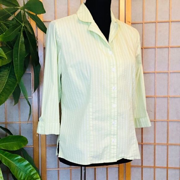 JM Collection Button Down Blouse Shirt Top Green - Picture 1 of 8